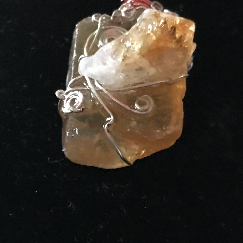 Orange & yellow citrine crystal wire wrap necklace - Picture 6 of 8
